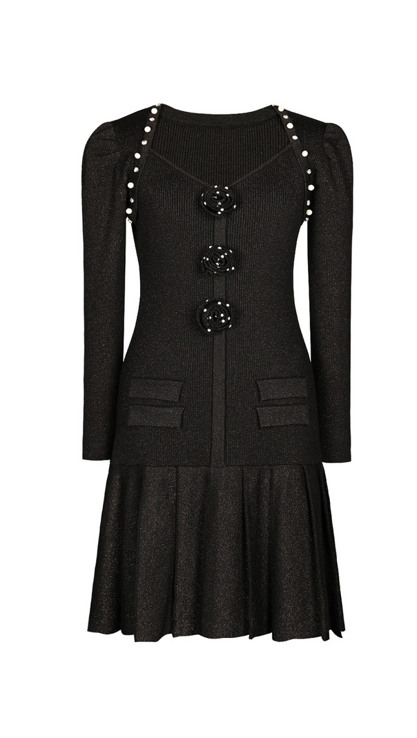 AIIZIE FLOWER KNIT MINI DRESS IN BLACK - product image