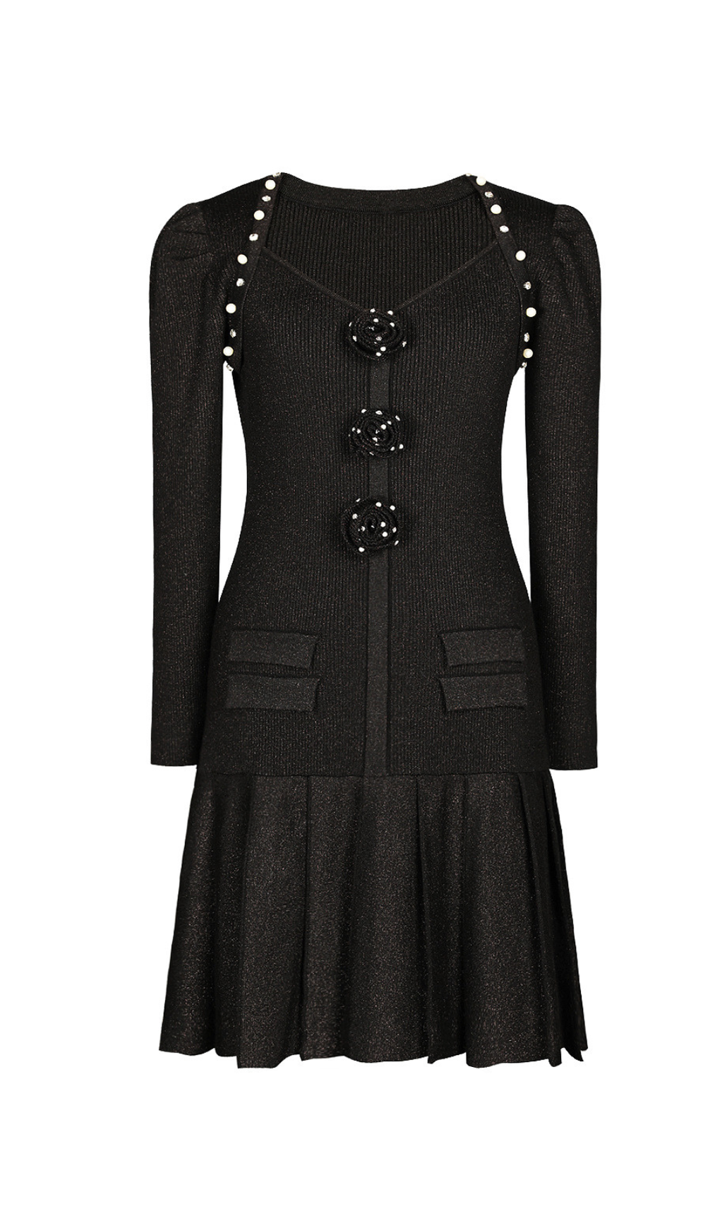 Minikleid aus Blumenstrick in Schwarz