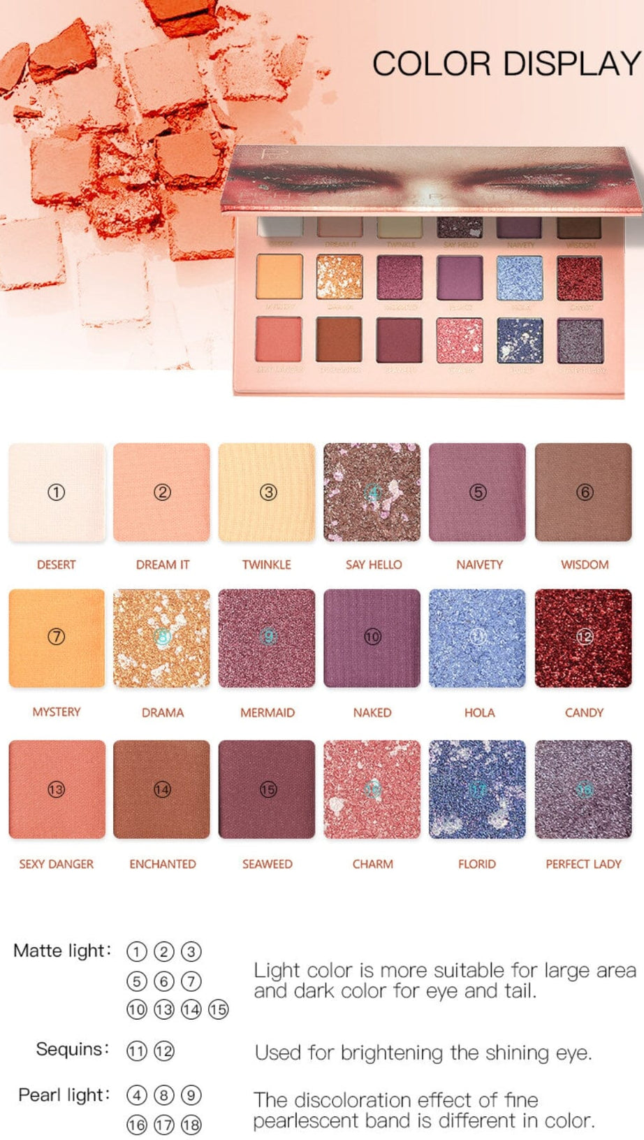 18-COLOR MATTE PEARLESCENT EARTH COLOR EYESHADOW