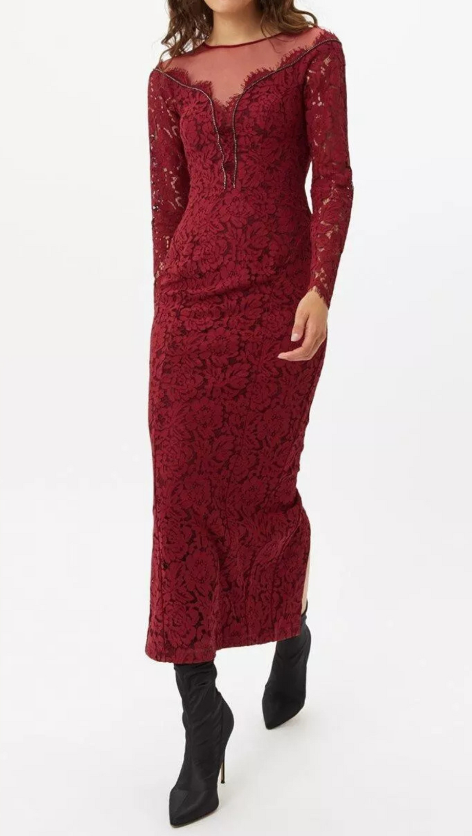 LACE HOLLOW MAXI DRESS IN RED