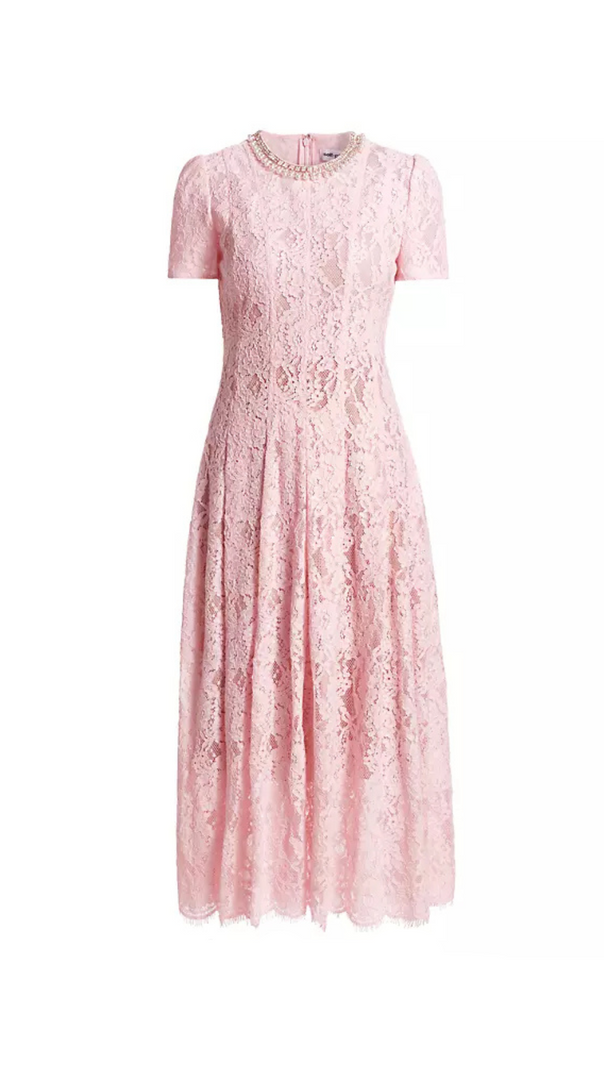 AIIZIE SEQUIN FLORAL LACE MIDI DRESS IN PINK - product image