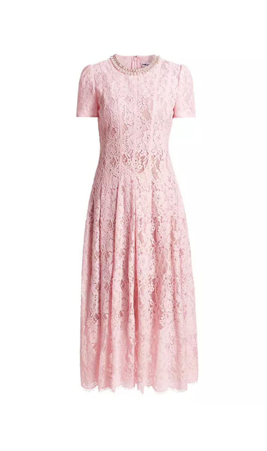 Midikleid aus floraler Spitze mit Pailletten in Rosa