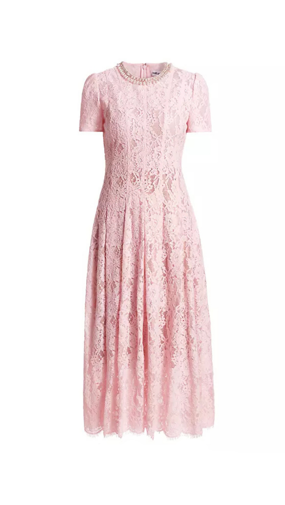 Midikleid aus floraler Spitze mit Pailletten in Rosa
