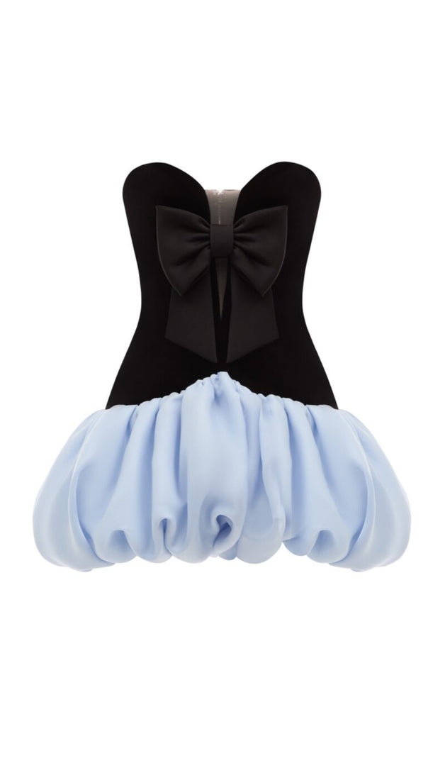 AIIZIE VELVET CORSET SATIN MINI DRESS IN BLACK LIGHT BLUE - product image