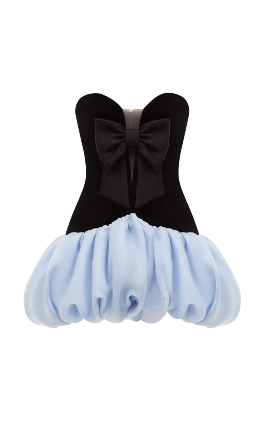 VELVET CORSET SATIN MINI DRESS IN BLACK LIGHT BLUE