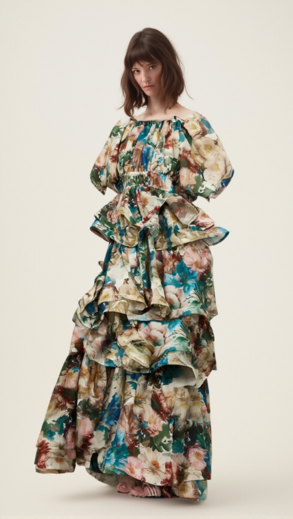 Marianne gestuftes Midikleid mit Blumendruck 