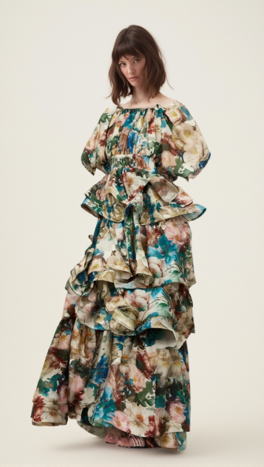 MARIANNE FLORAL-PRINT TIERED MIDI DRESS