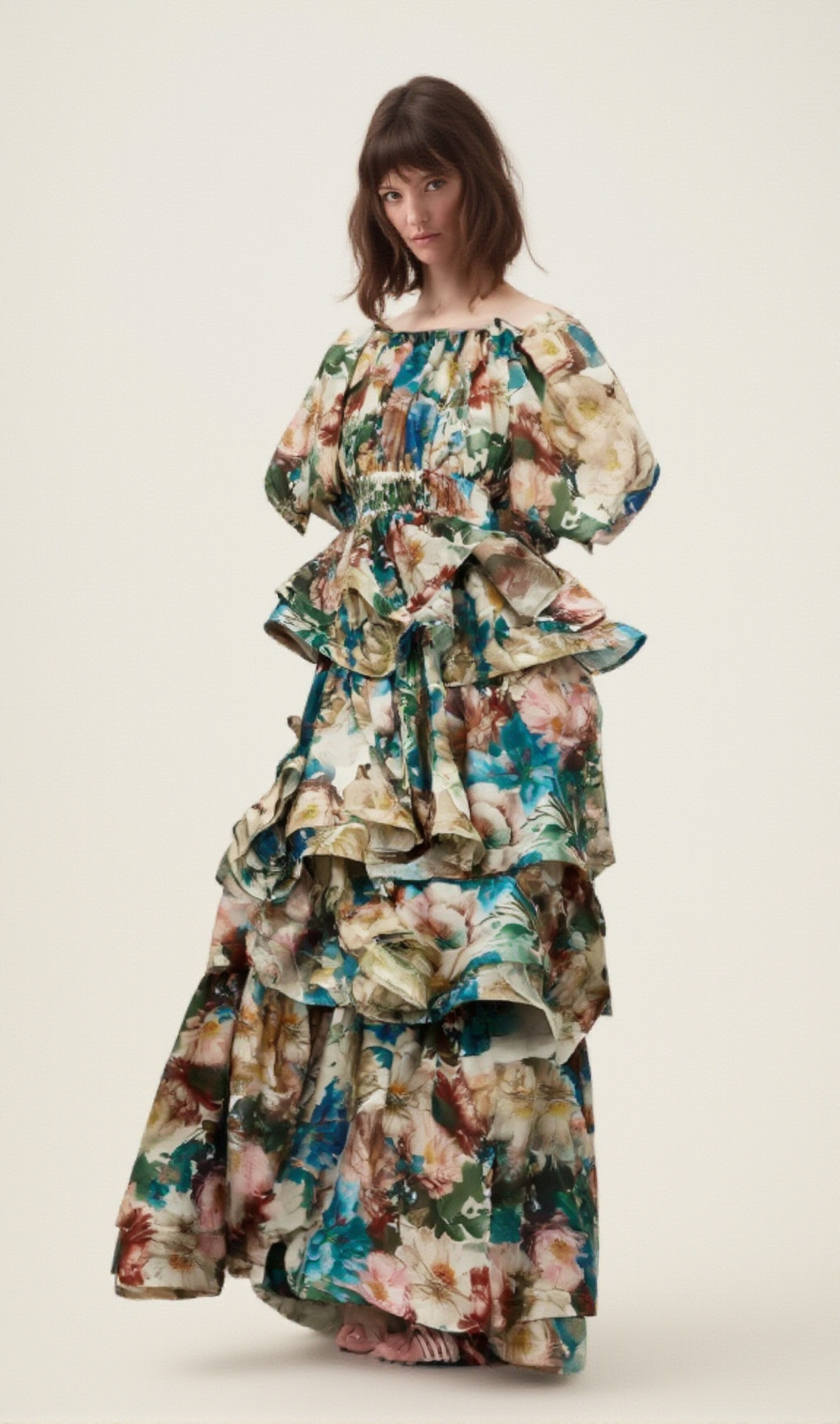 MARIANNE FLORAL-PRINT TIERED MIDI DRESS