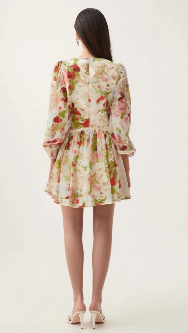 AIIZIE AILIS FLORAL-PRINT LACE-DETAIL MINI DRESS - product image