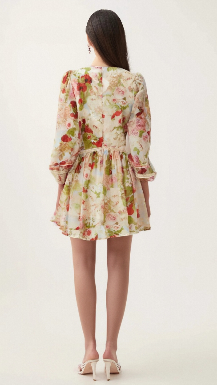 AILIS FLORAL-PRINT LACE-DETAIL MINI DRESS