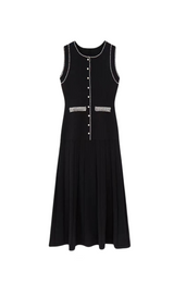 SALOME BEADED TRIM SLEEVELESS KNIT BLACK MIDI DRESS