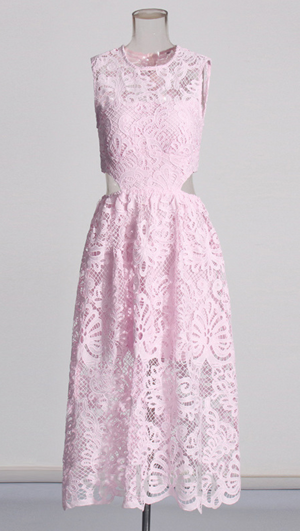 AIIZIE FANNY CUT-OUT LACE EMBROIDERY MIDI DRESS IN PINK - product image