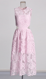 FANNY CUT-OUT LACE EMBROIDERY MIDI DRESS IN PINK