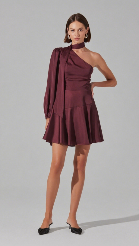 SATIN SCARF MINI SKATER DRESS