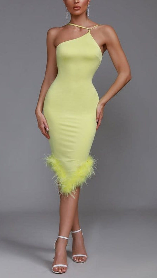 AIIZIE BANDAGE FEATHER BACKLESS MAXI DRESS IN YELLOW - product image