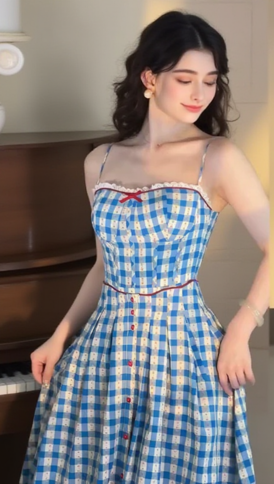 VIRGINIA PLAID STRAP MAXI DRESS IN BLUE