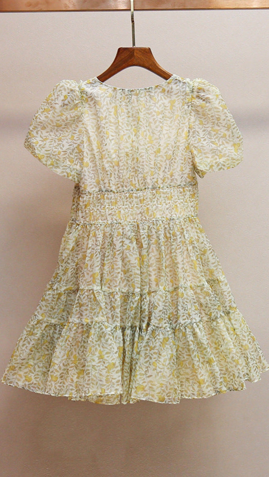 PRINTED V-NECK TUTU MINI DRESS IN DAISY YELLOW