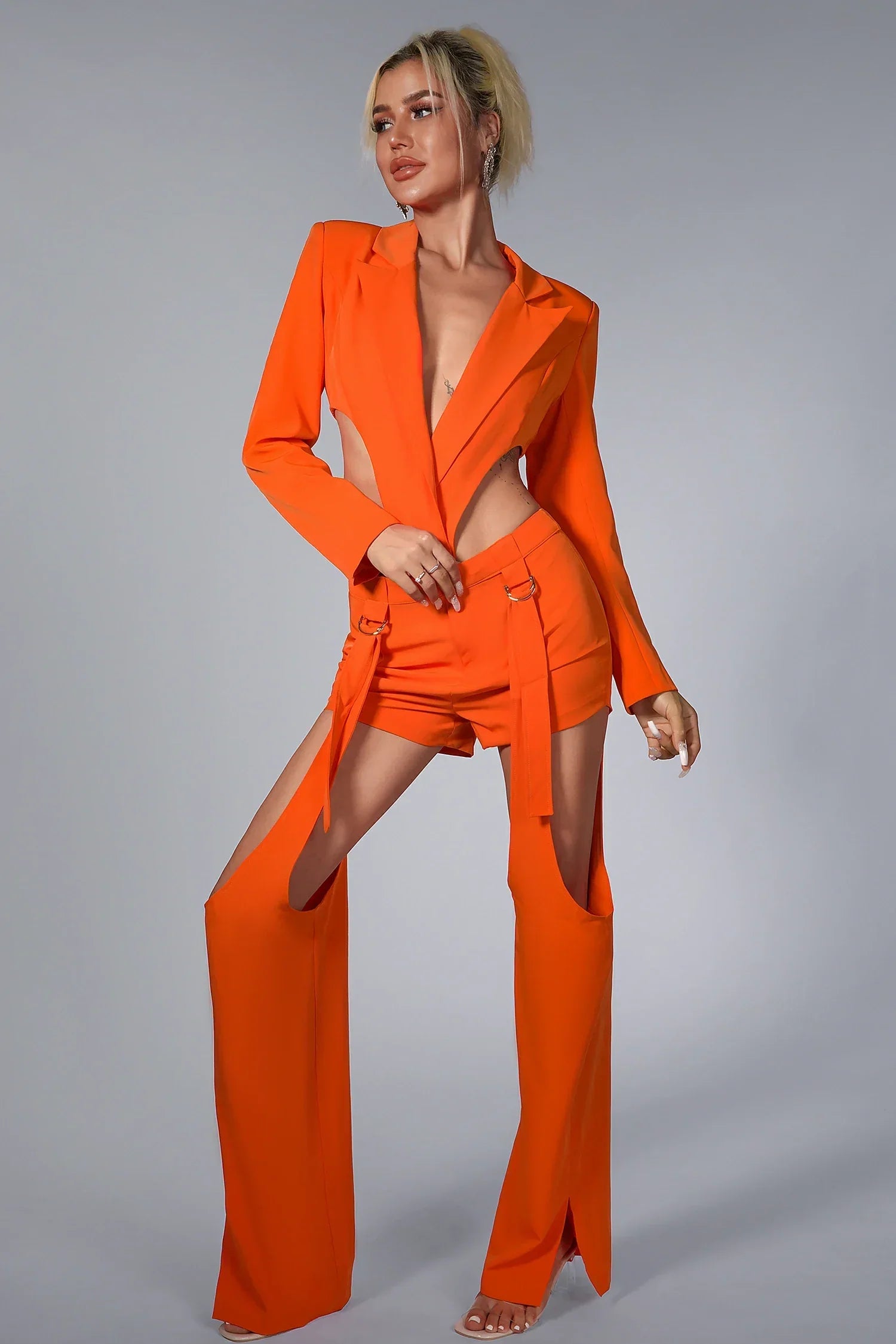 Alyzabeth Gürtel Orange Blazer Set