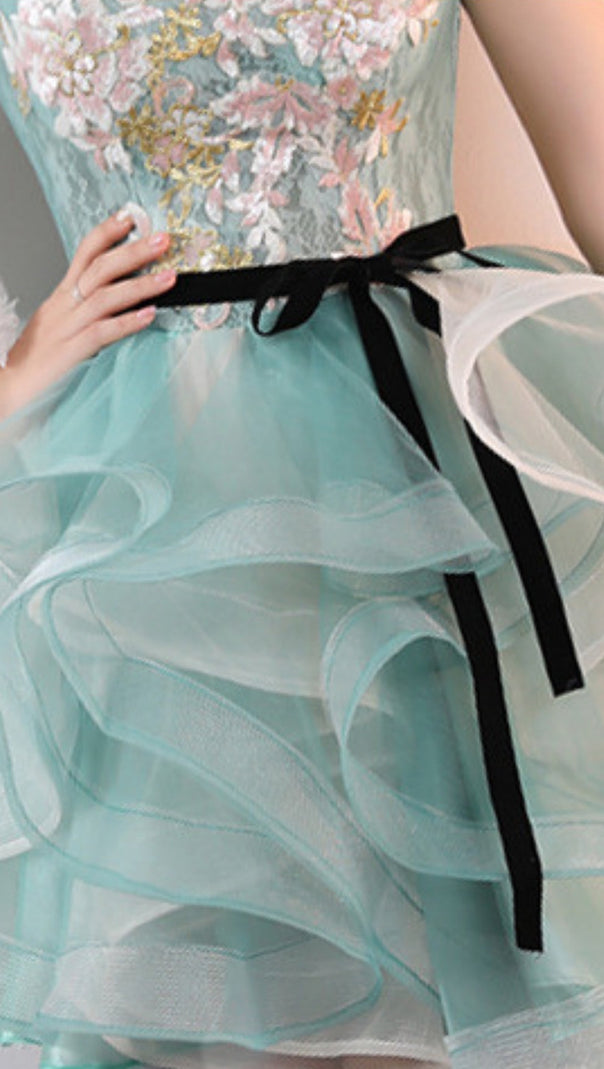 AIIZIE ANEKO FLOWER SEQUIN MINI DRESS IN GREEN - product image