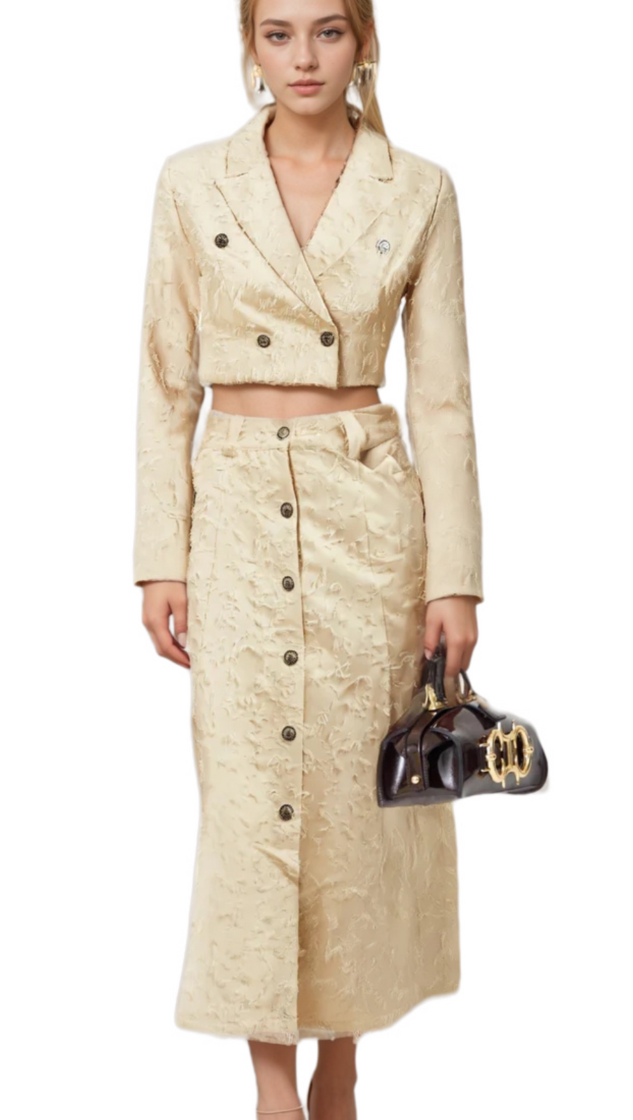 KARINE WHITE FRINGED JACKET & SKIRT MATCHING SET