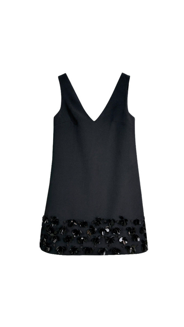 AIIZIE 3D CREPE SEQUIN MINI DRESS IN BLACK - product image