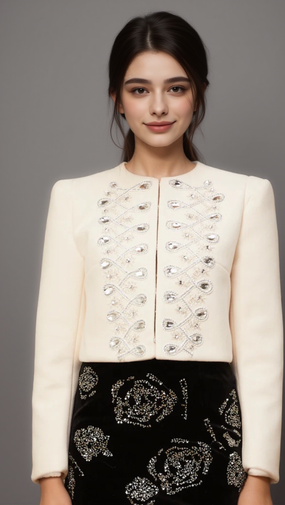 NERINA WHITE CRYSTAL-EMBELLISHED TWEED JACKET