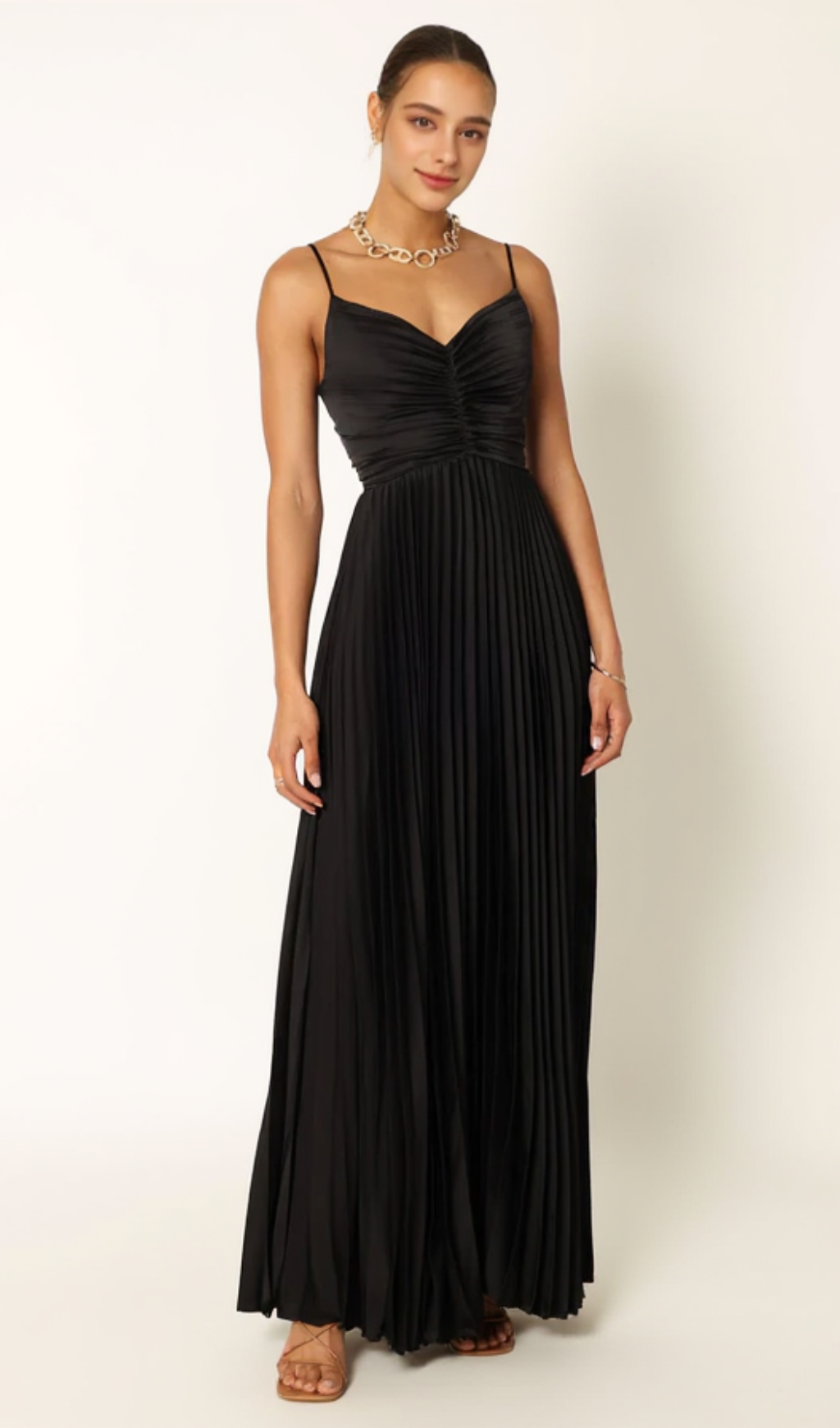 NAIRA PLEATED MAXI DRESS IN BLACK