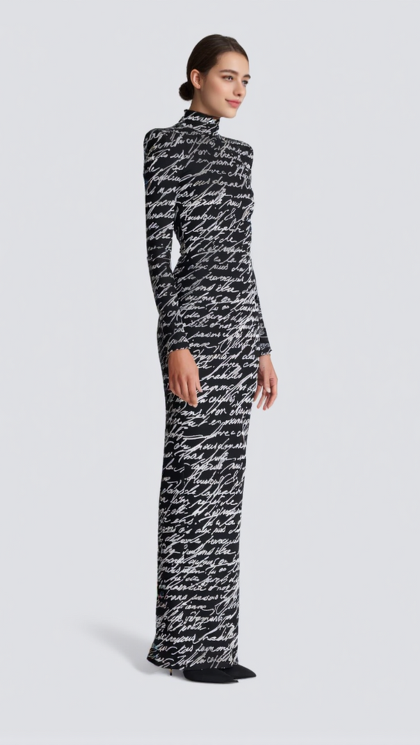 AIIZIE BEXLEY PRINT VELVET LONG SLEEVE MAXI DRESS - product image