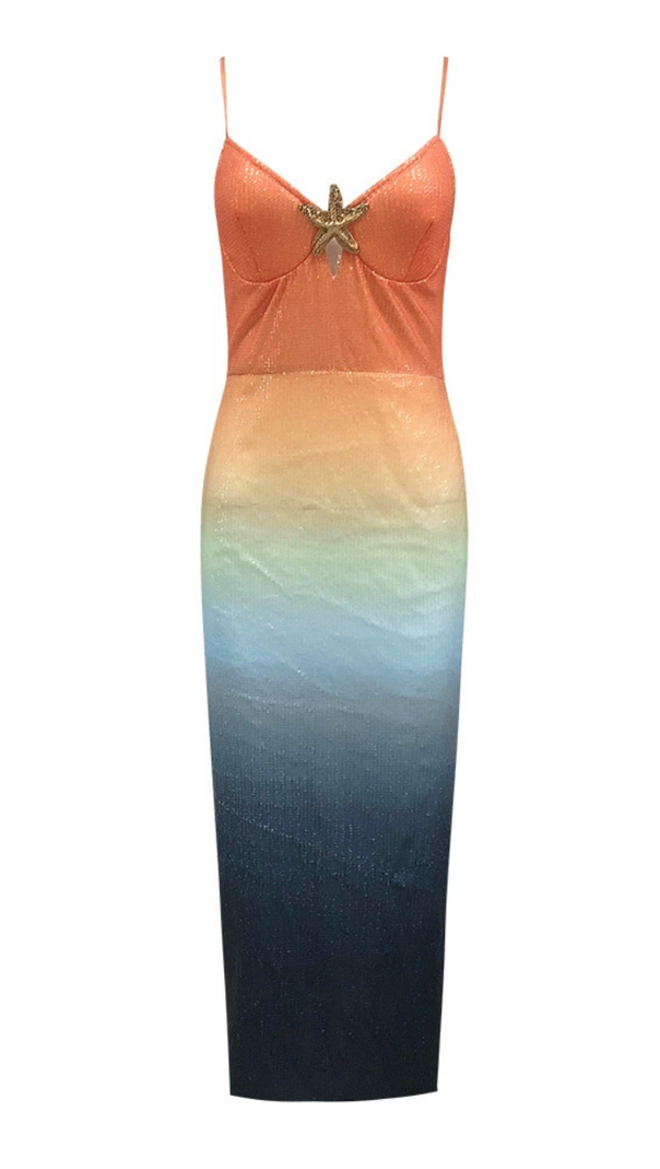 AIIZIE GRADIENT COLOR STARFISH SEQUIN MIDI DRESS - product image