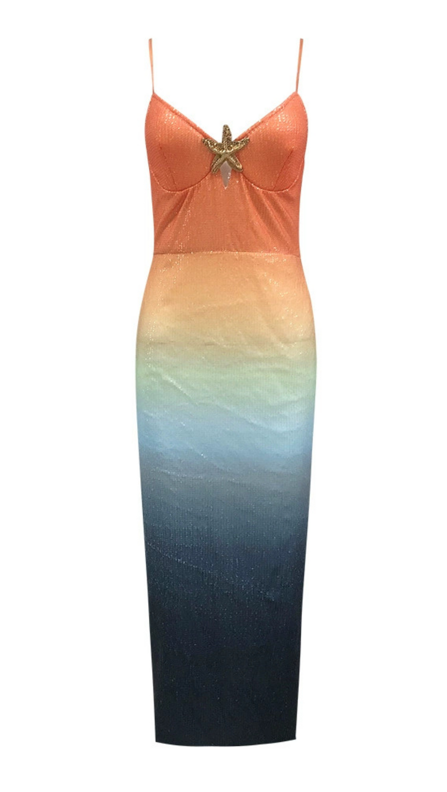 GRADIENT COLOR STARFISH SEQUIN MIDI DRESS