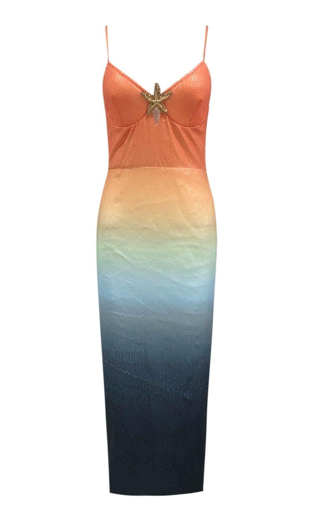 GRADIENT COLOR STARFISH SEQUIN MIDI DRESS