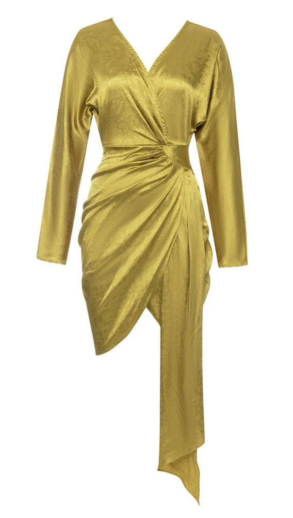 AIIZIE SATIN DRAPED MIDI DRESS IN MUSTARD - product image