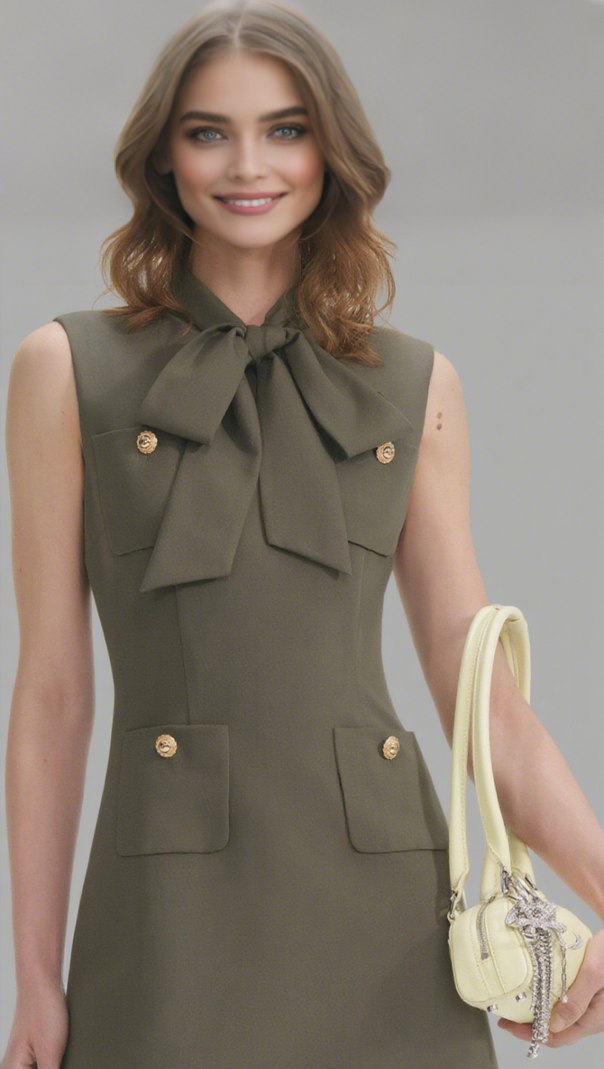 AIIZIE RACHEL GREEN BOW TWILL MINI DRESS - product image