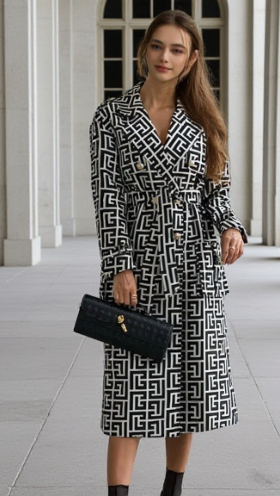 TRENCH NERO CON MONOGRAMMA