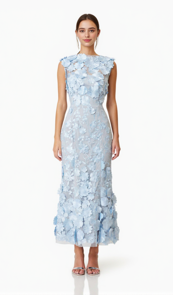 Selene Cocktail Midi Dress in Blue
