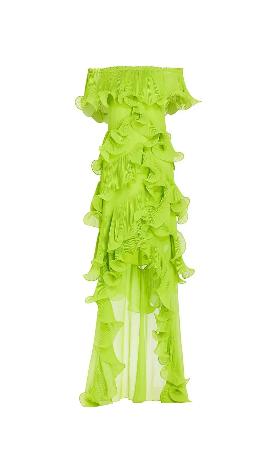 DORA GREEN OFF-SHOULDER PLEATED ORGANZA MAXI DRESS