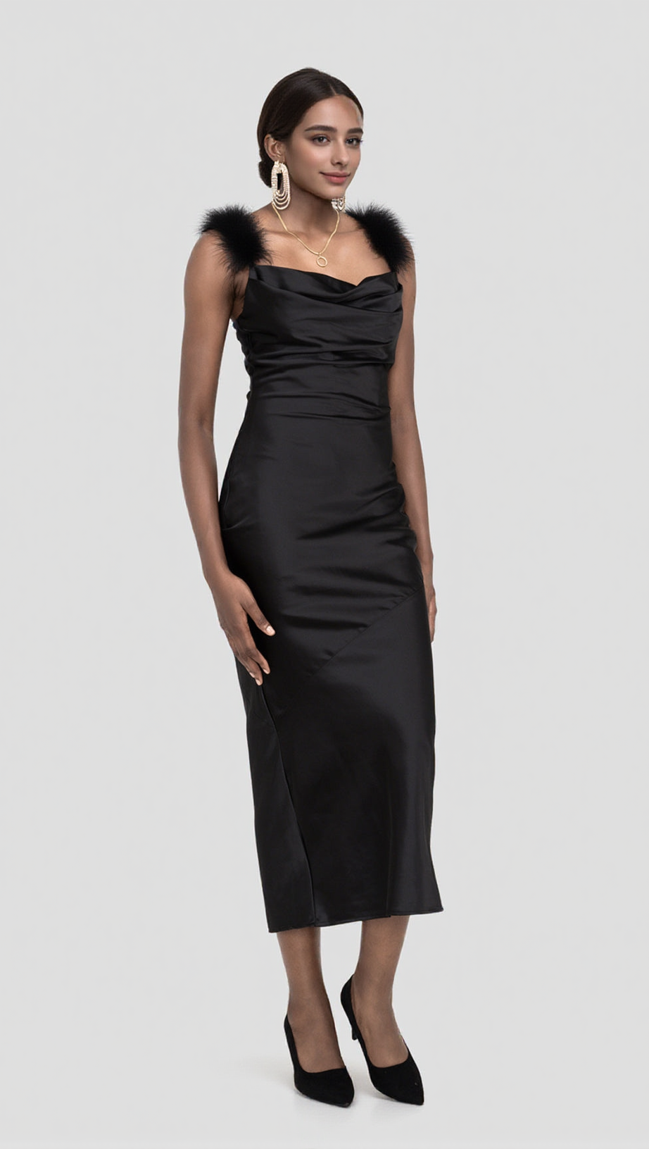 SATIN MAXI DRESS IN BLACK