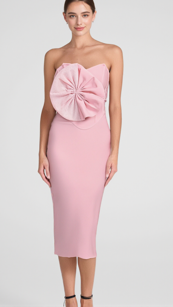 AIIZIE ANNABELLE BOWKNOT BANDAGE BUSTIER MIDI DRESS IN PINK - product image