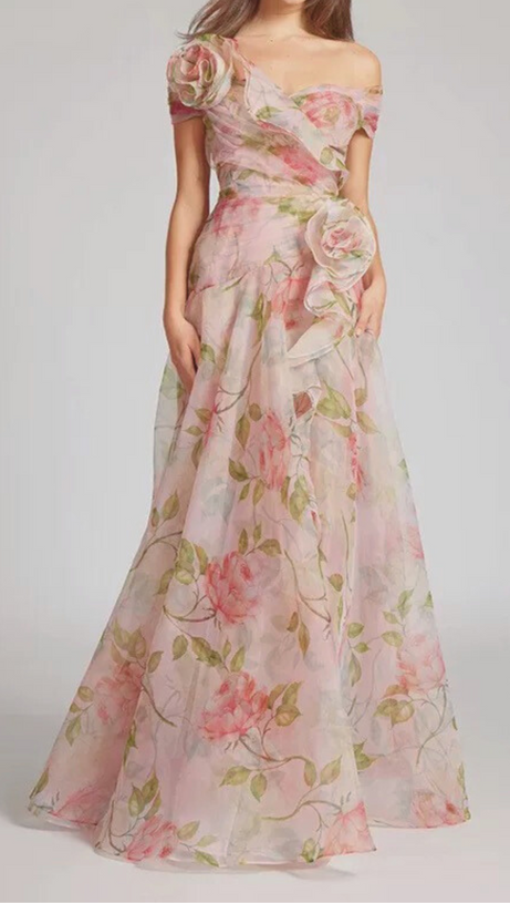 ABITO LUNGO SIMONA SENZA MANICHE CON BALZA E FIORI