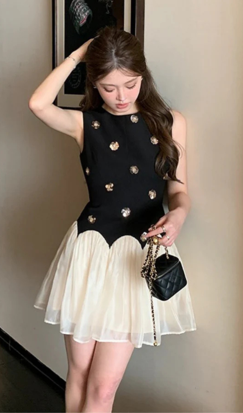 STEREOSCOPIC FLOWER SLEEVELESS MESH MINI DRESS