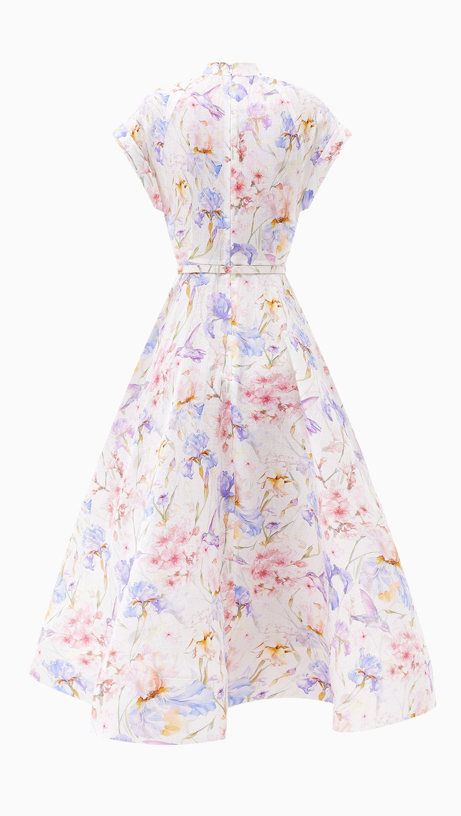 MULTICOLOR FLORAL PRINT A-LINE MIDI DRESS