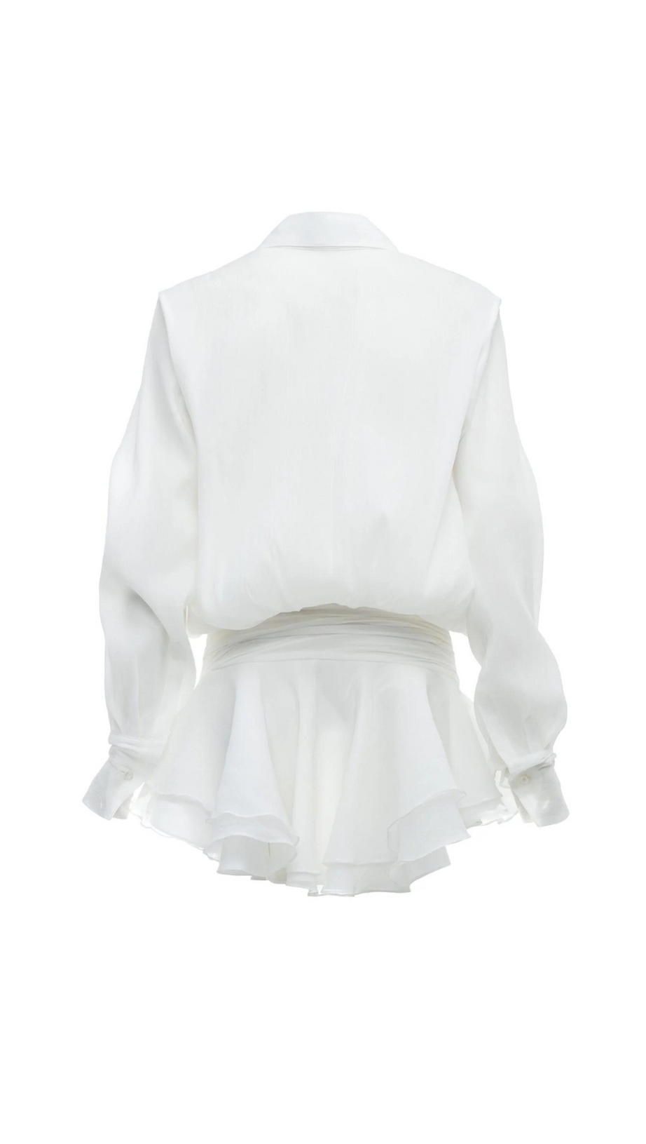 EMBER RUCHED RUFFLE MINI DRESS IN WHITE