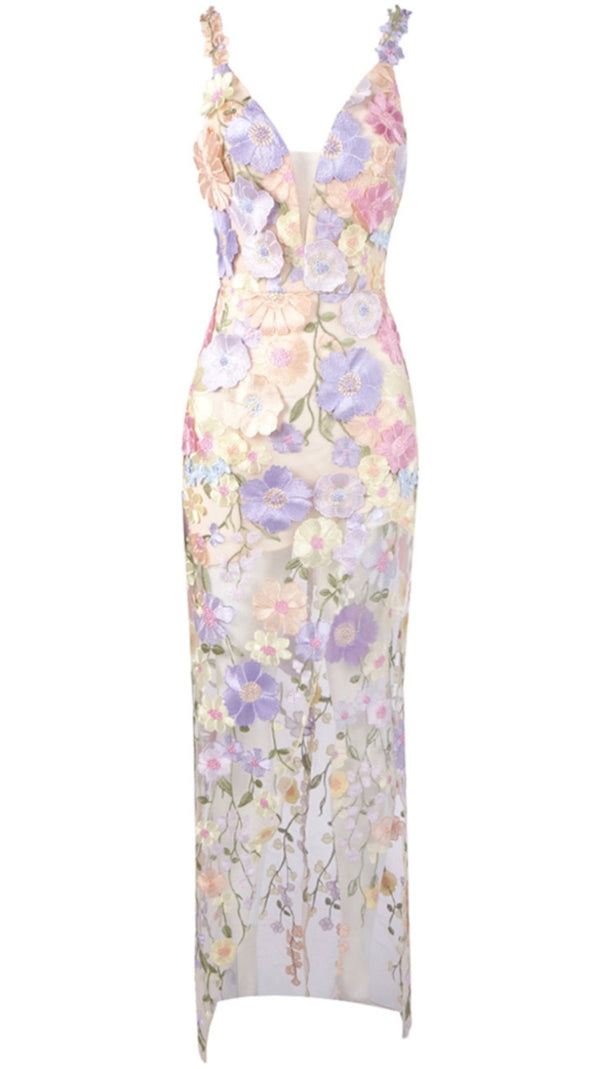 AIIZIE FLORAL EMBROIDERED MAXI DRESS LAVENDER - product image