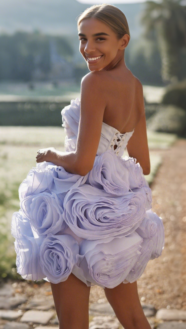AIIZIE GEORGIA APPLIQUÉD ORGANZA LAVENDER MINI DRESS - product image