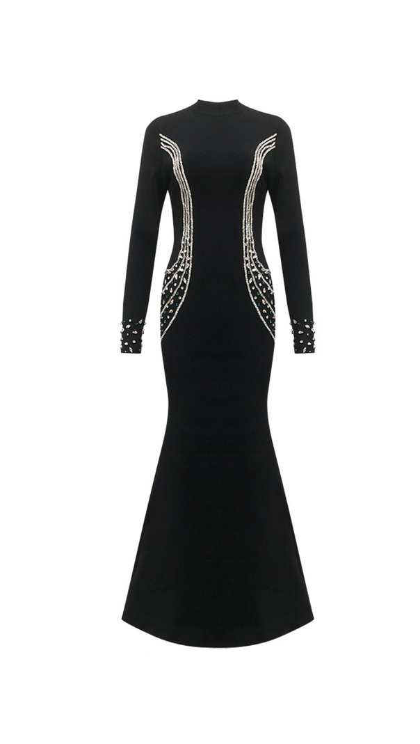 AIIZIE ASHLEY CRYSTAL EMBELLISHED BODYCON MAXI DRESS IN BLACK - product image