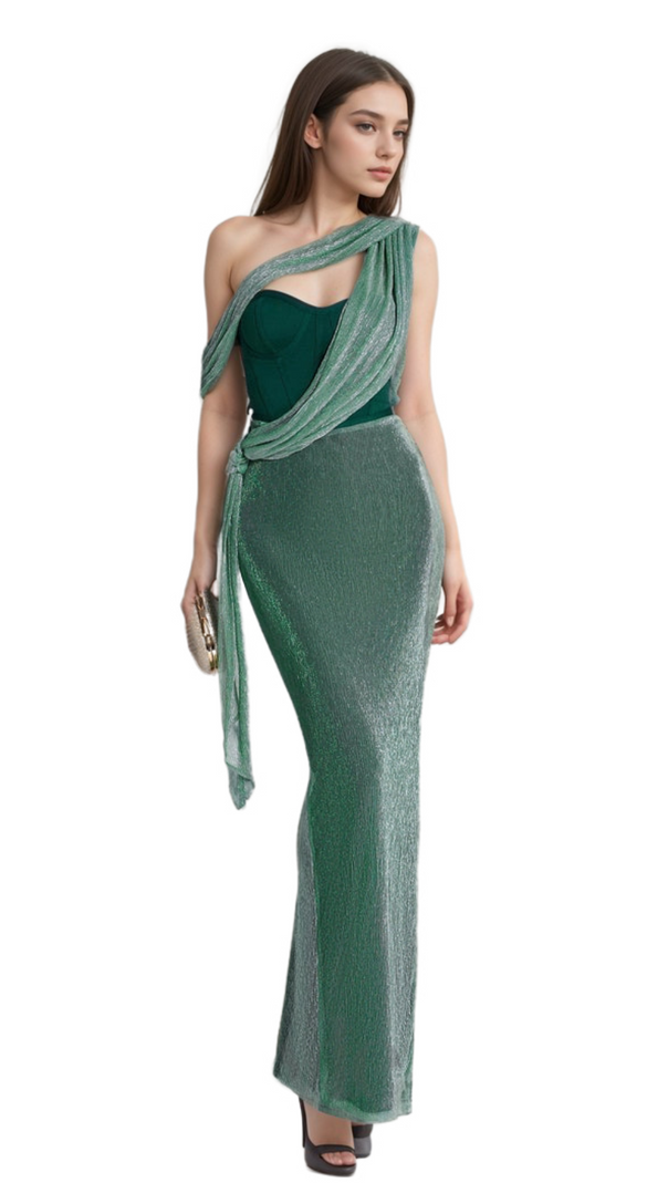 AIIZIE ALMA EMERALD GREEN HALTER STRAP MAXI DRESS - product image