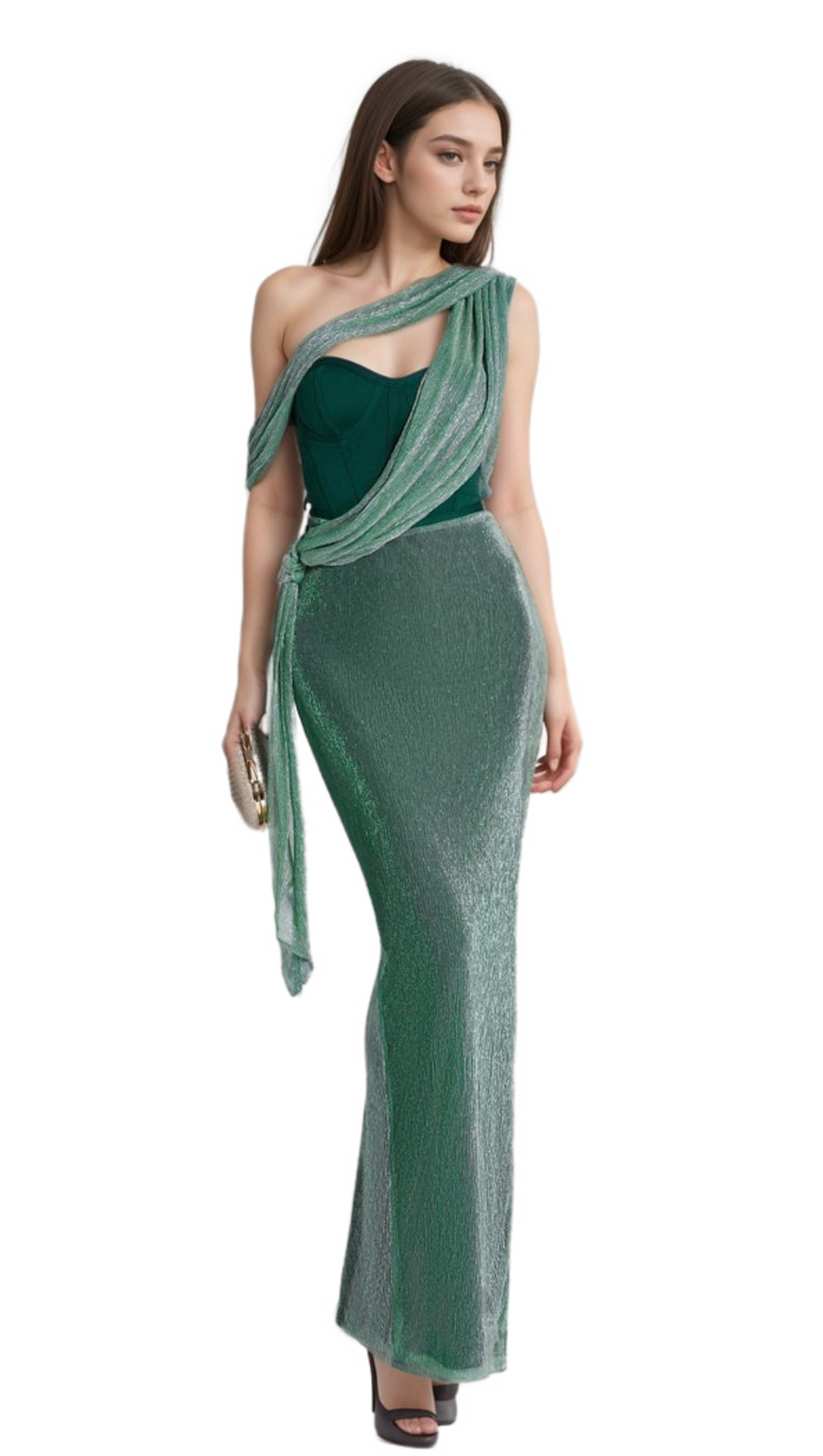 ALMA EMERALD GREEN HALTER STRAP MAXI DRESS