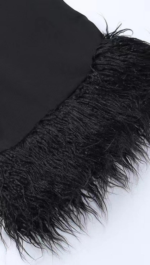 AIIZIE BLACK STRAPLESS FEATHER CORSET DRESS - product image