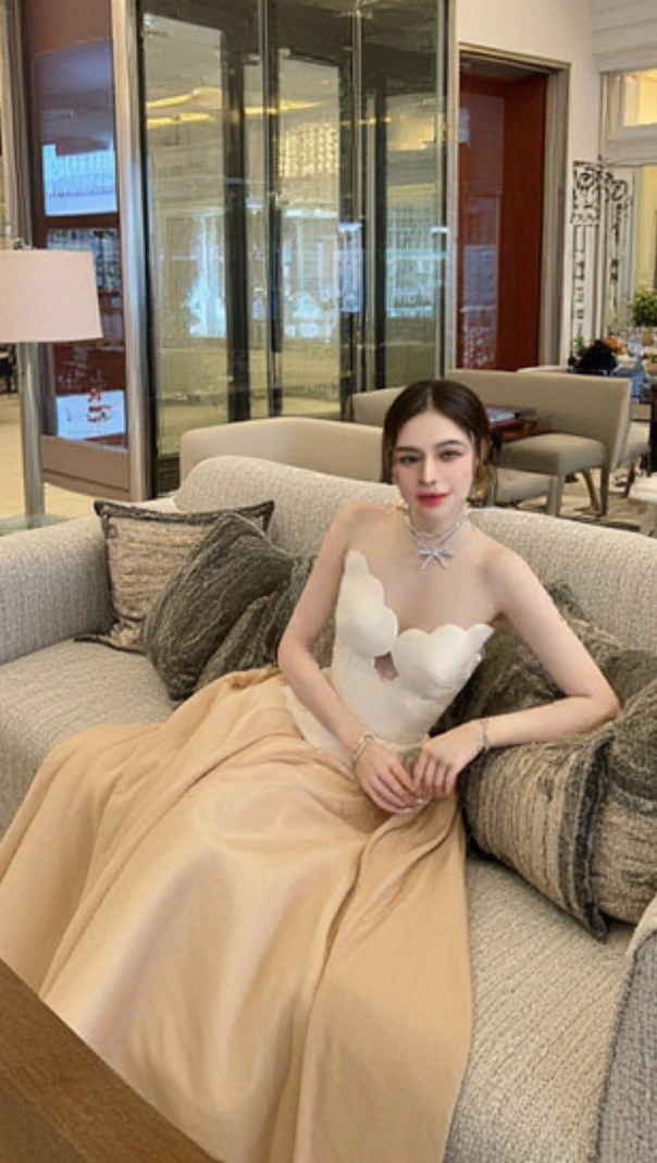 AIIZIE TWO-TONE HOLLOW TUBE TOP TULLE MIDI DRESS - product image