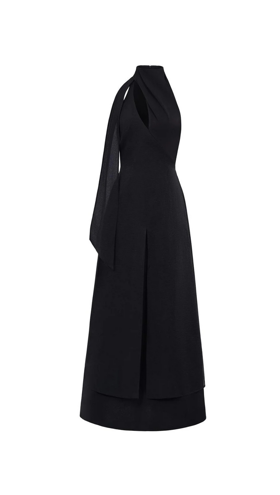 YEN LAYERED HIGH NECK FLOSS SILK MAXI DRESS IN BLACK